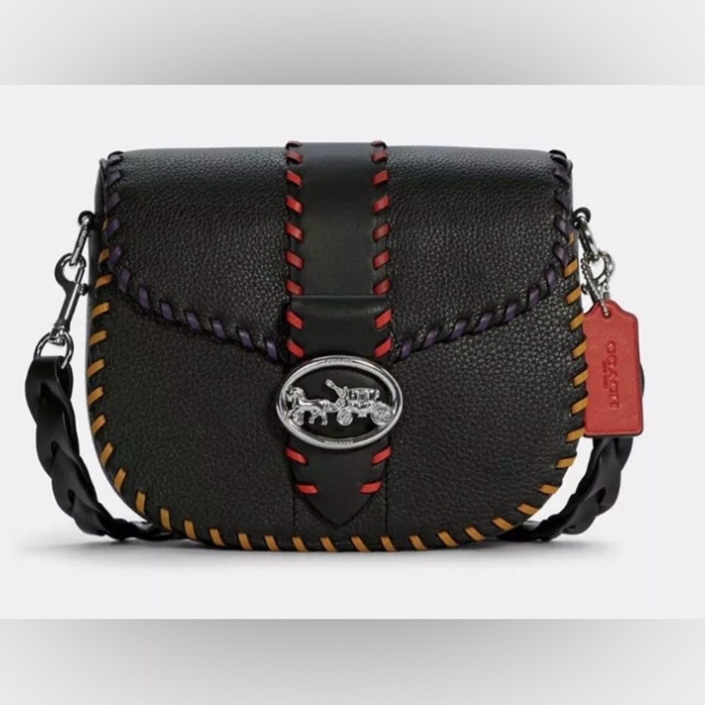 Authentic Coach Georgia Saddle With Color Block Stitch Crossbody Bag